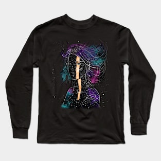 Beautiful cosmos girl on a black background Long Sleeve T-Shirt